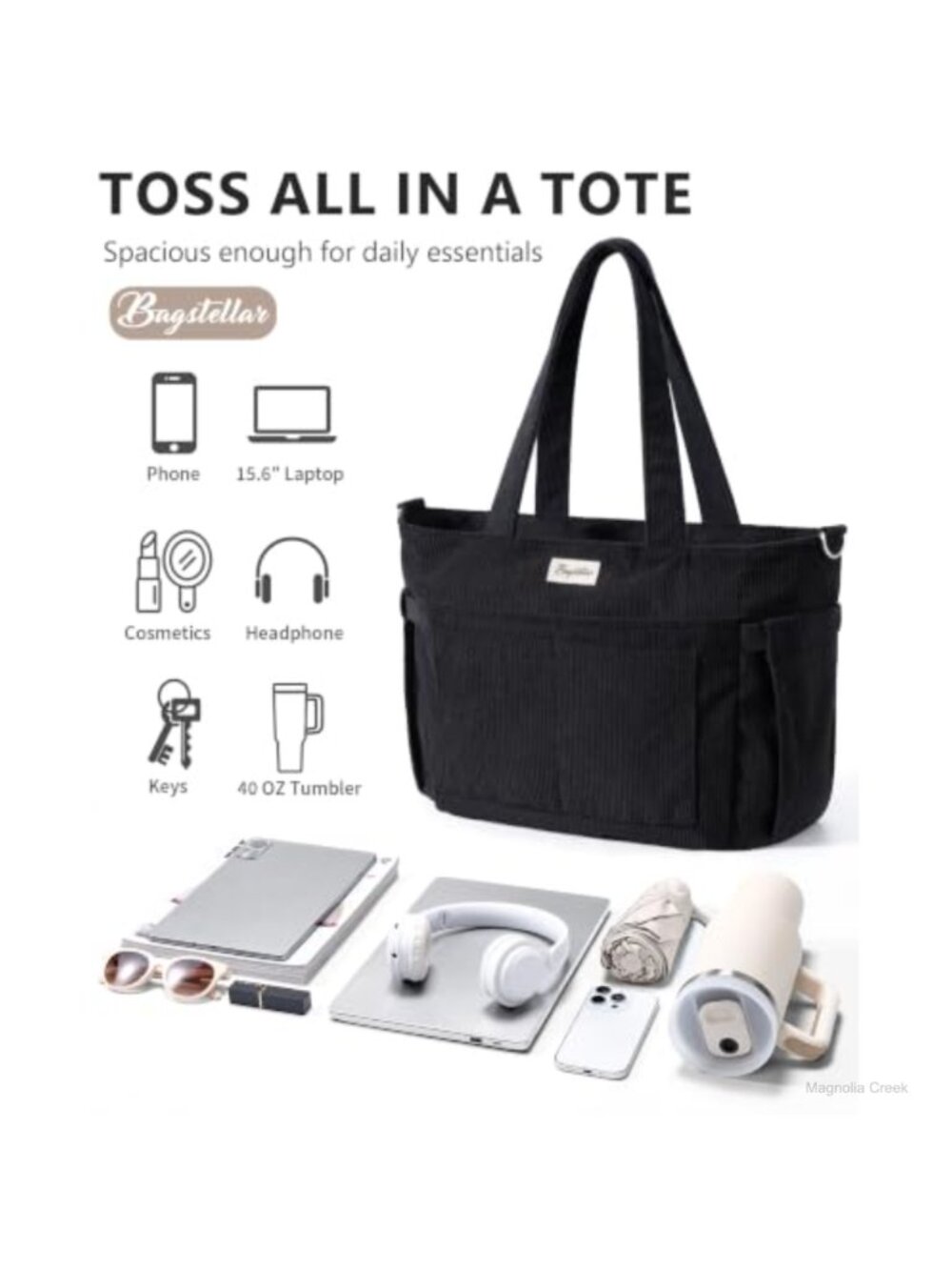 Corduroy Tote Bag for Women 17 Pockets Fits 15.6" Laptop - Picture 4 of 6